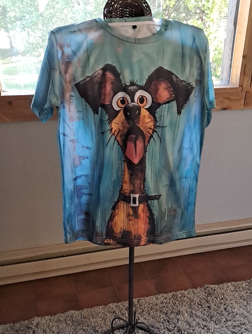 Graphic Blue Dog Print Short Sleeve Tee